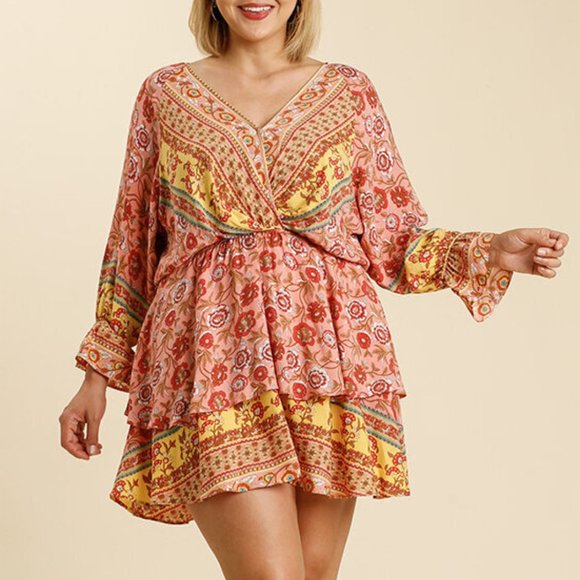 Umgee Dresses & Skirts - Umgee Boho Gypsy Floral Layered Mini Dress